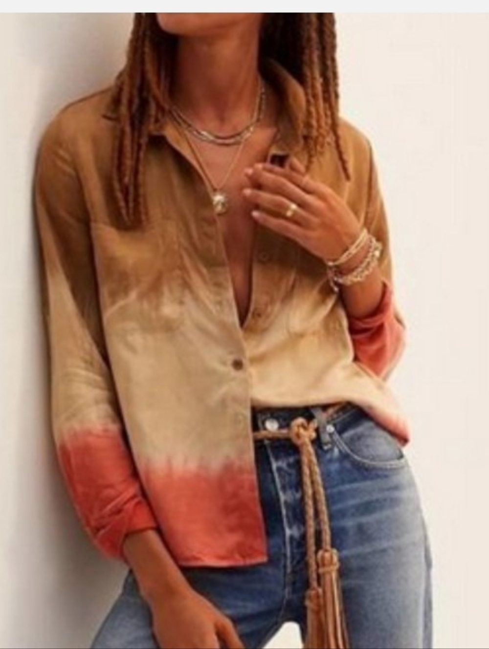 Anthropologie Cloth & Stone Top Size S Orange/Brown Ombre